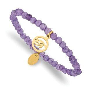 Chisel Stainless Steel Yellow IP-plated Eye of Horus 4mm Purple Jade Bracelet